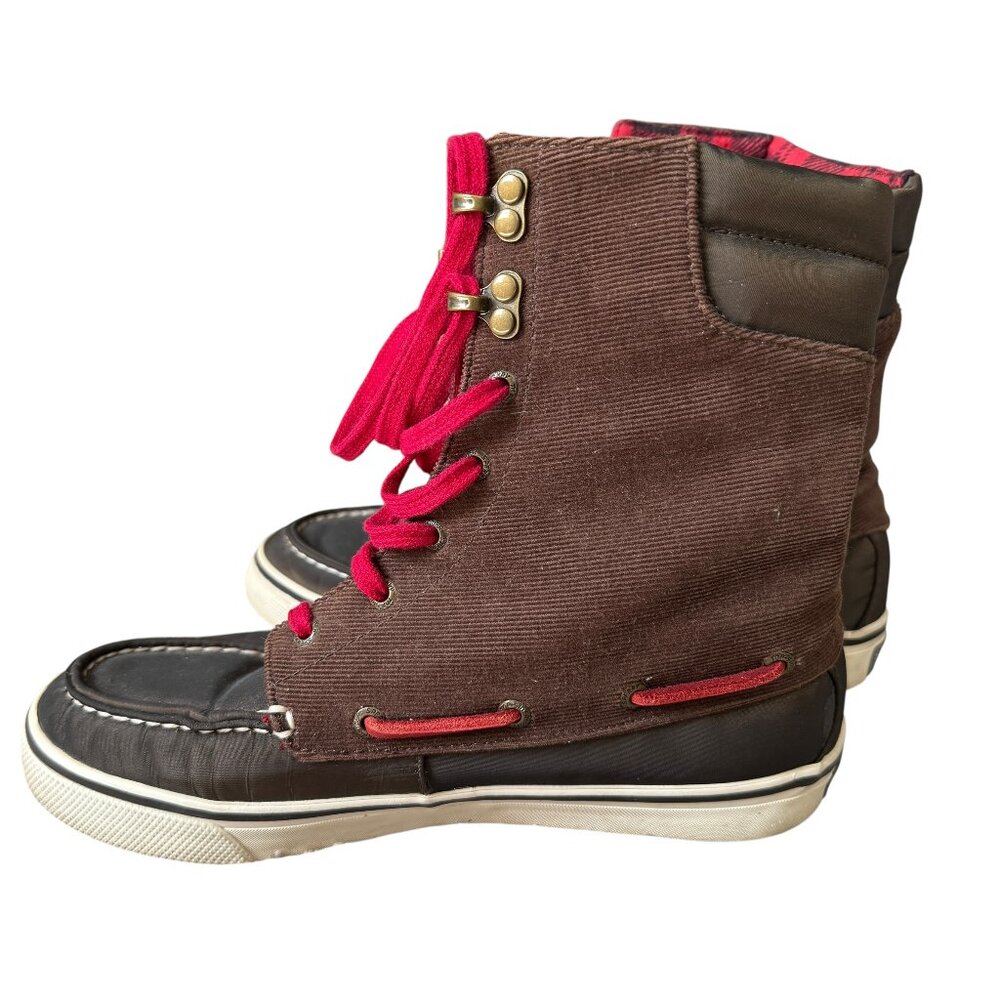 Sperry Top Sider 9301242 brown lace up boots shoes warm plaid interior 6 1/2M
